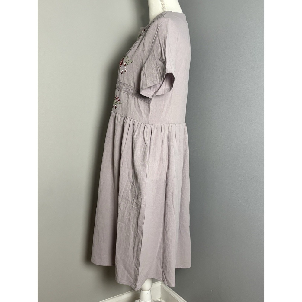 NWT Petal Lush Women Floral Midi Dress Purple Embroidered Lace Cotton Cottage M - Picture 4 of 13